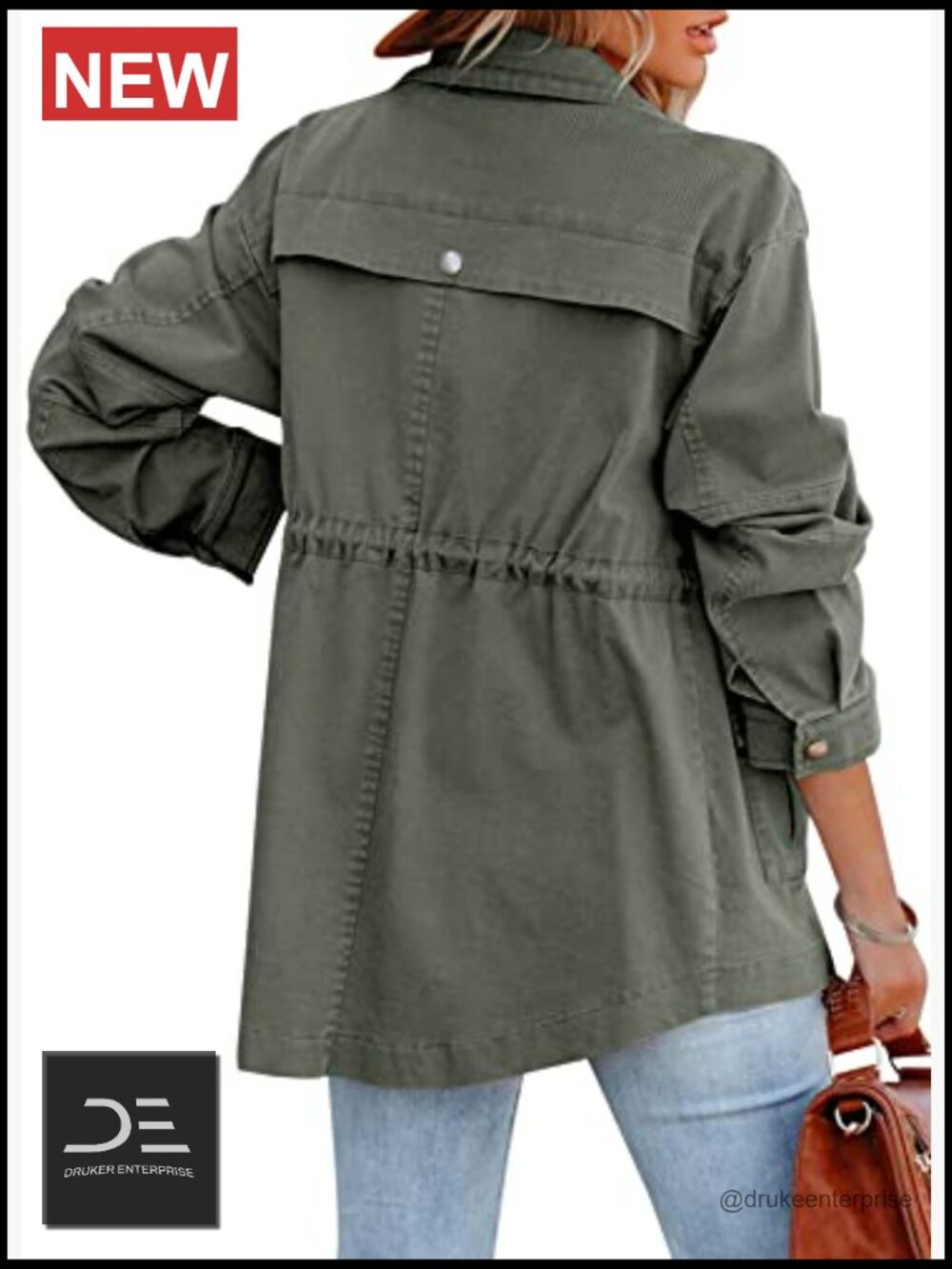 Lightweight Cotton Military Anorak Jacket Zip Up Snap Buttons Utility Coat With - Picture 3 of 5
